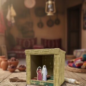 Traditional Desert Dwelling Miniature, Handcrafted Bamboo Display Box with Cultural Figures, Educational Heritage Model, Decorative Arabian Scene, Gift