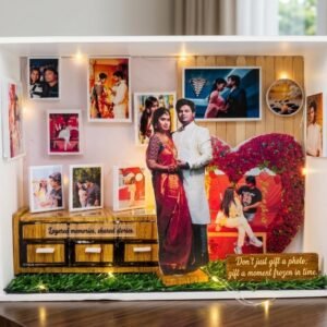 Aasaicart | Personalized 3D Couple Shadow Box Frame with LED Lights – Custom Photo Gift for Anniversary, Birthday - Miniature Room decor